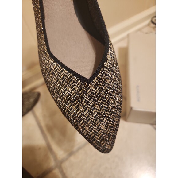 Rothy's "The Point" Flats in "Sparkle Herringbone" Black & Gold Size 10.5 - Picture 9 of 12